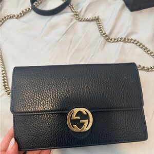Gucci Black Leather Crossbody with Gold Accent